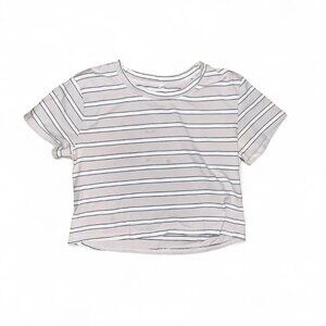 Basic Women's Teen Beige White Stripped Cropped Short Sleeve Shirt
